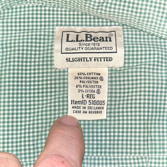 LL Bean Green Check‎ Shirt Mens Large Button Down Slightly Fitted Officecore Dad - Picture 5 of 16